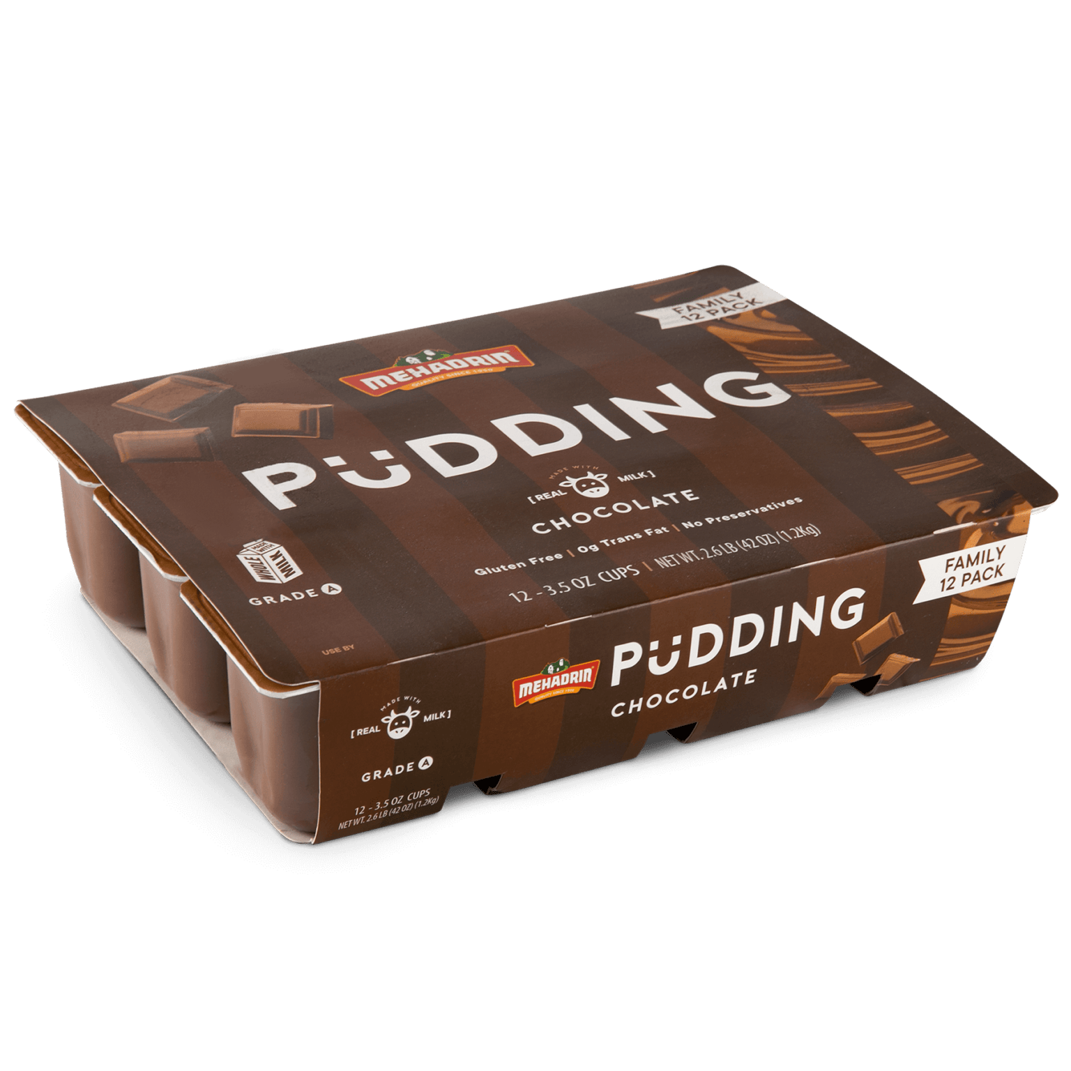 Chocolate Pudding, 12 Pack / 3.5 Oz - Mehadrin Dairy 