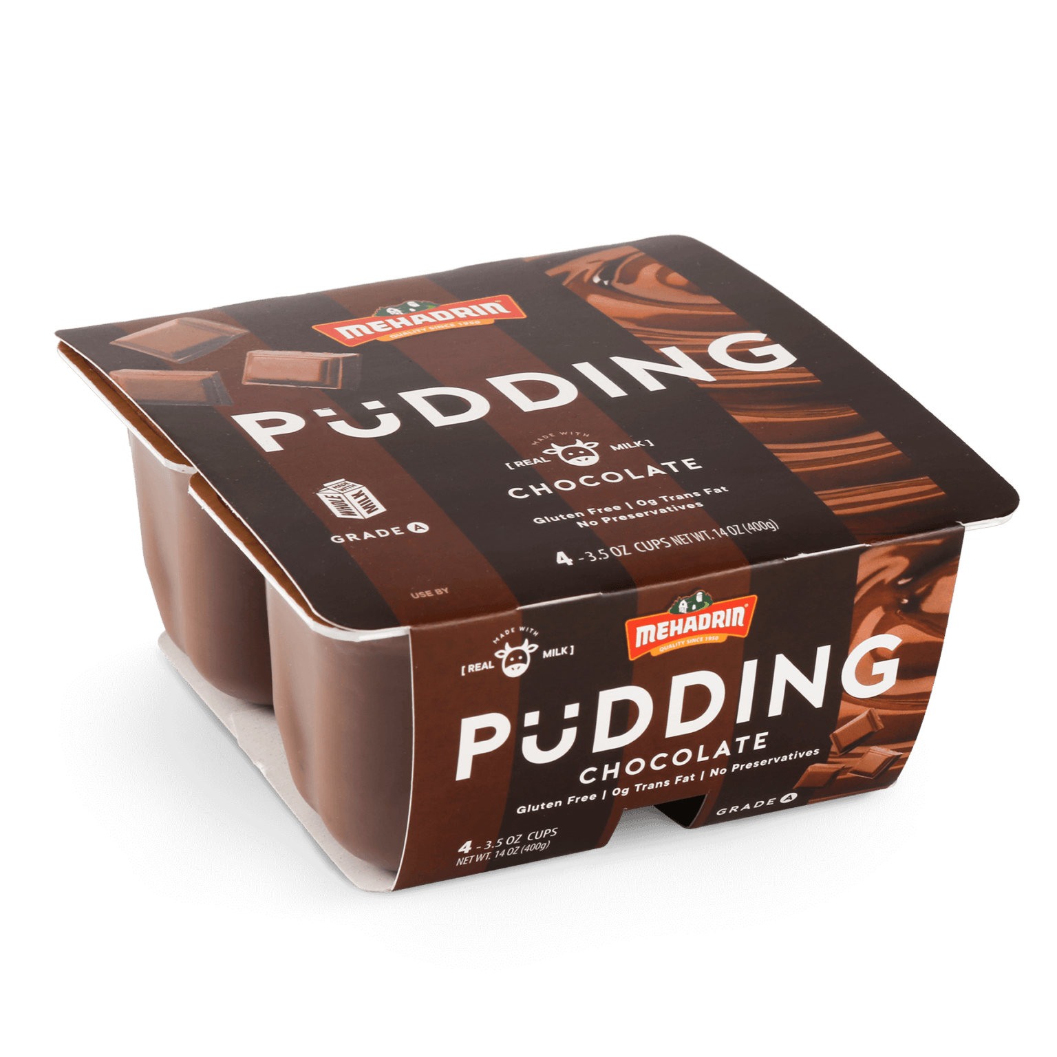 Chocolate Pudding, 4 Pack / 3.5 Oz - Mehadrin Dairy 